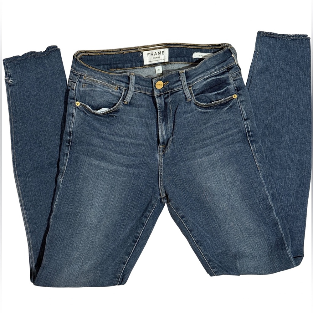 Frame Denim Le High Skinny Jeans with Stepped Raw Hem Size 26 EUC Minimalist
